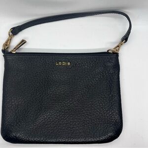 Lodis Black Pebbled Leather Handbag with Gold Accents | EUC